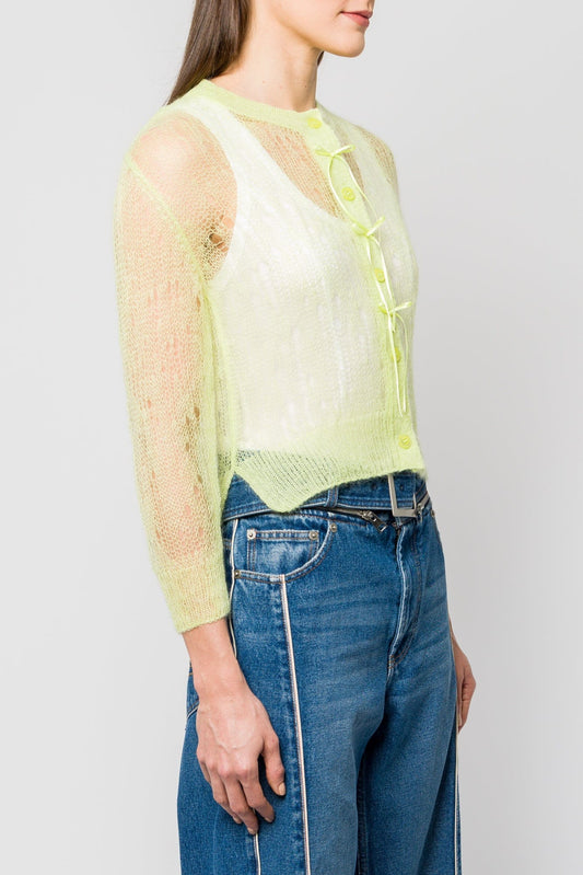 Simone Rocha Cropped Long Sleeve Cardigan with Bow Ribbon side