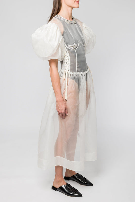 Simone Rocha Petal Sleeve Sculpted Lace Up Corset Dress side