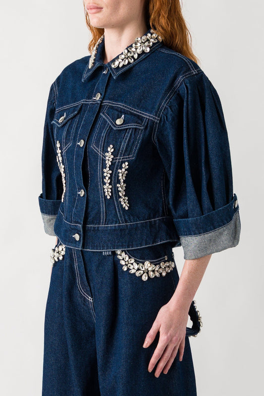 Simone Rocha Sculpted Cropped Denim Jacket with Embroidery side
