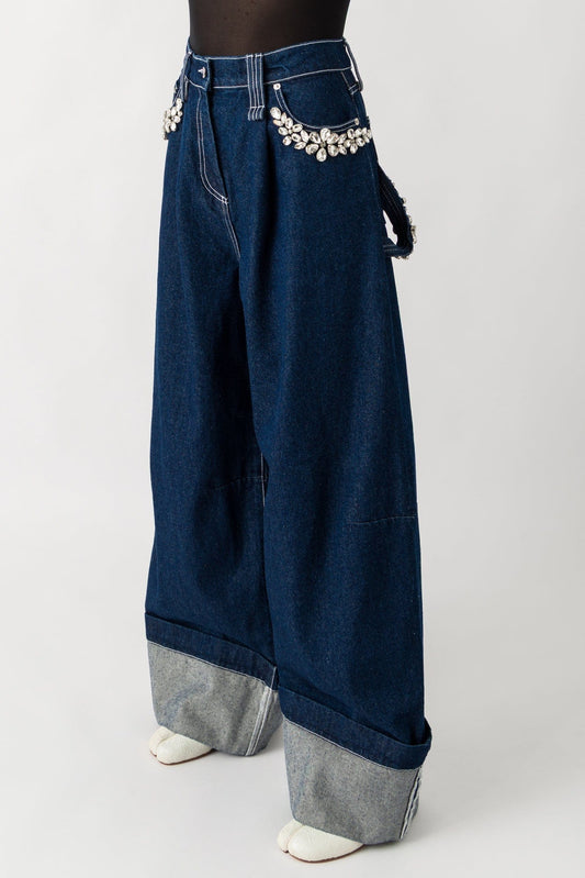 Simone Rocha Wide Leg Puddle Jeans with Turbo Embroidery side