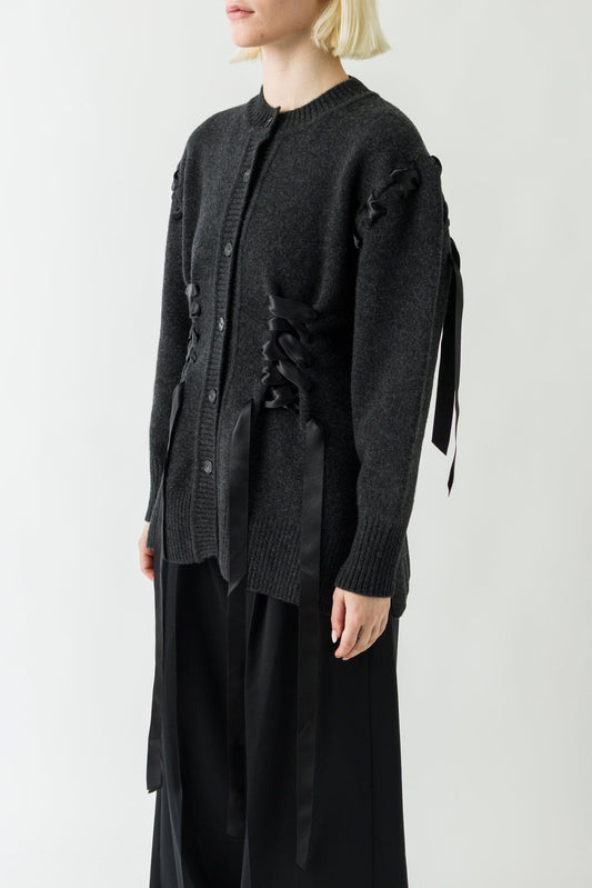 Simone Rocha Ribbon Corset Cardigan In Charcoal side