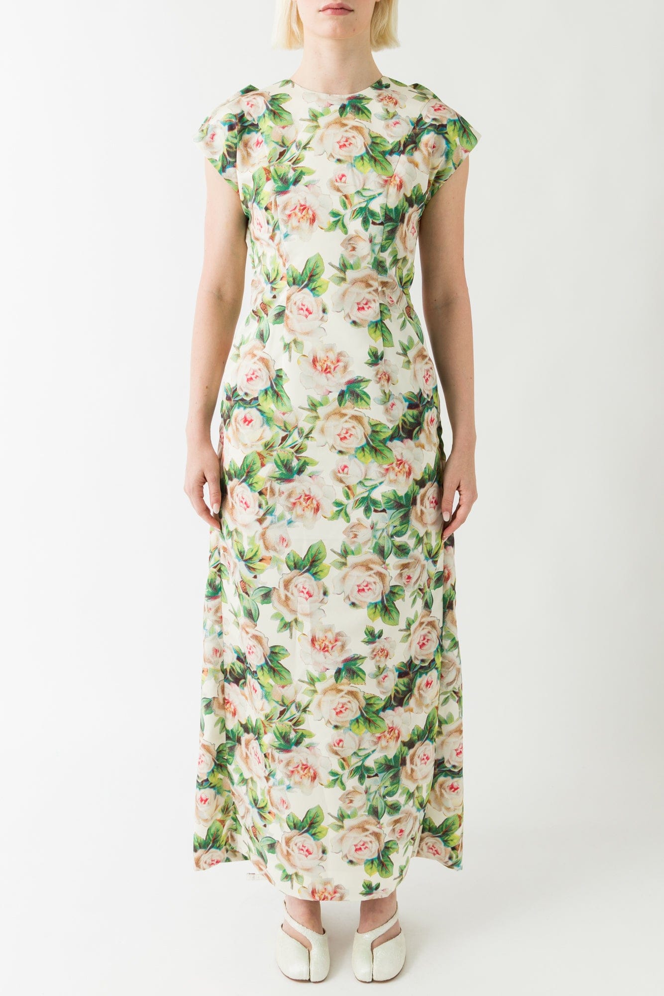 Simone Rocha Ruched Floral Detailed Dress In Rose Simone Rocha Ruched Floral Detailed Dress In Rose