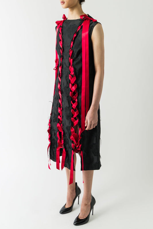 Simone Rocha Unraveling Ribbon Dress In Black/Red side