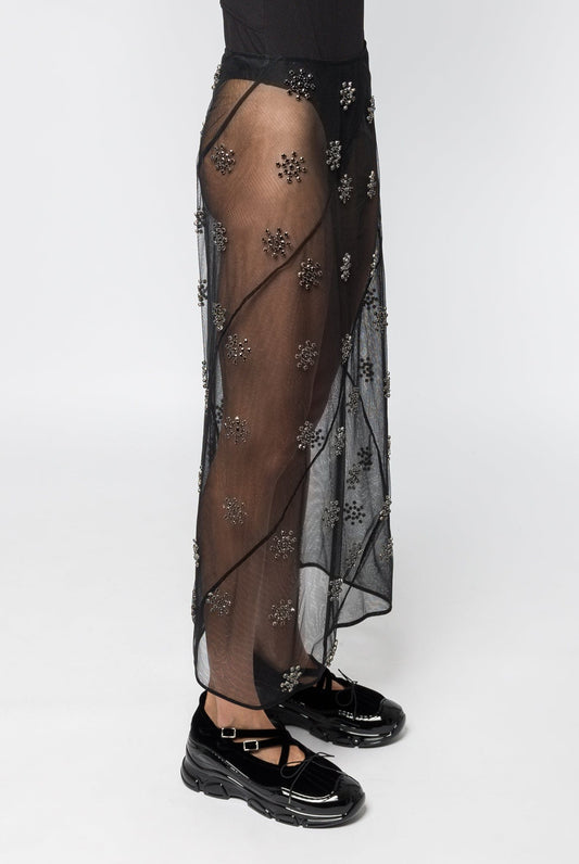 Simone Rocha Sheer Spiral Midi Skirt With Embroidery side