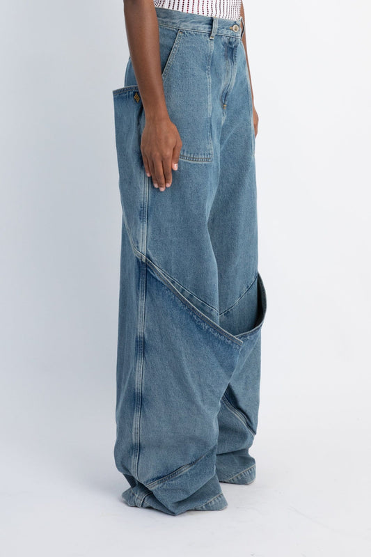 The Attico Denim Cuff Pants in Sky Blue side