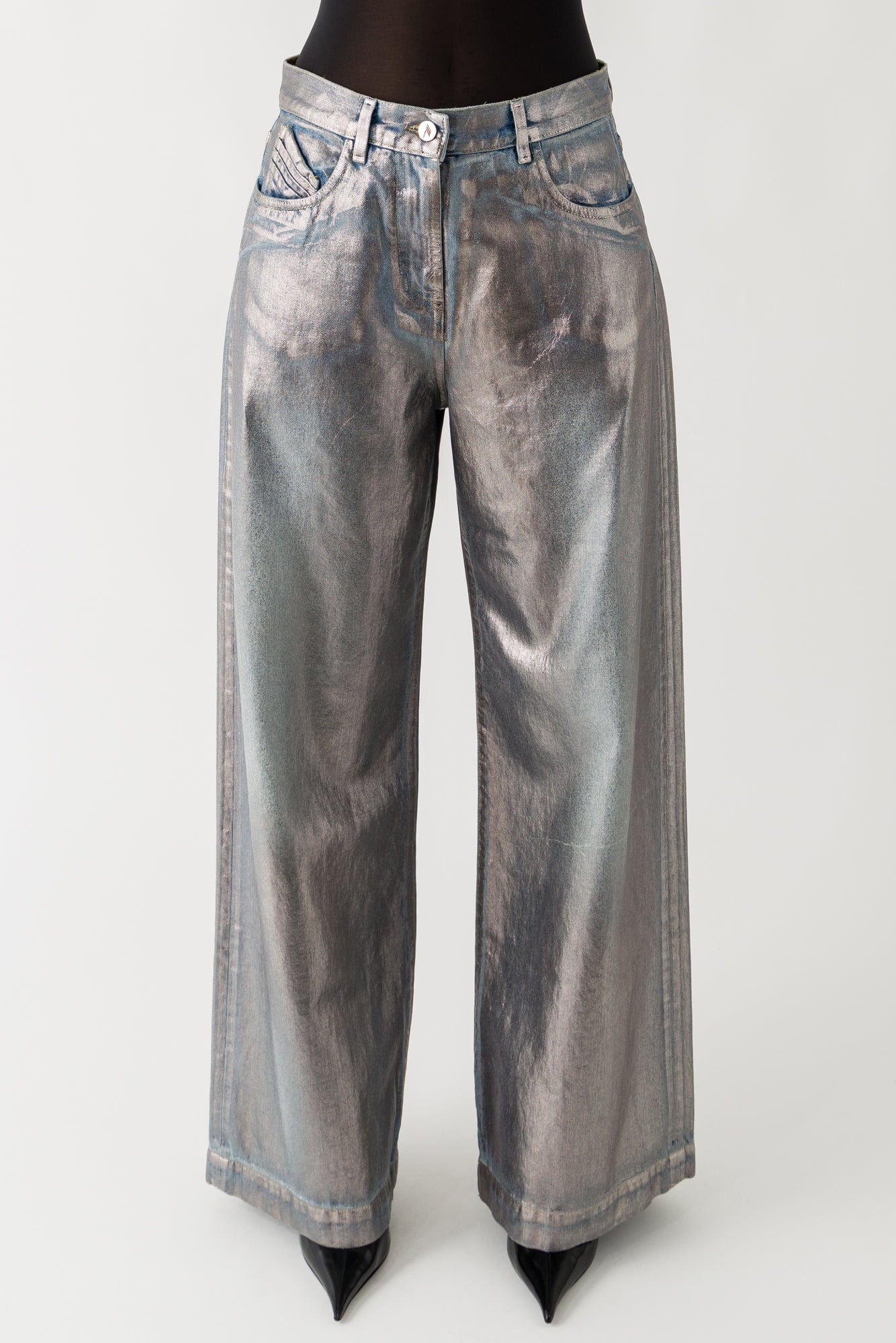パンツ Y2K Archive Luster Silver Coated Denim The Attico Laminated Denim Jean In Silver – Antidote Fashion and