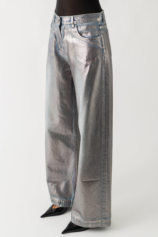 The Attico Laminated Denim Jean In Silver