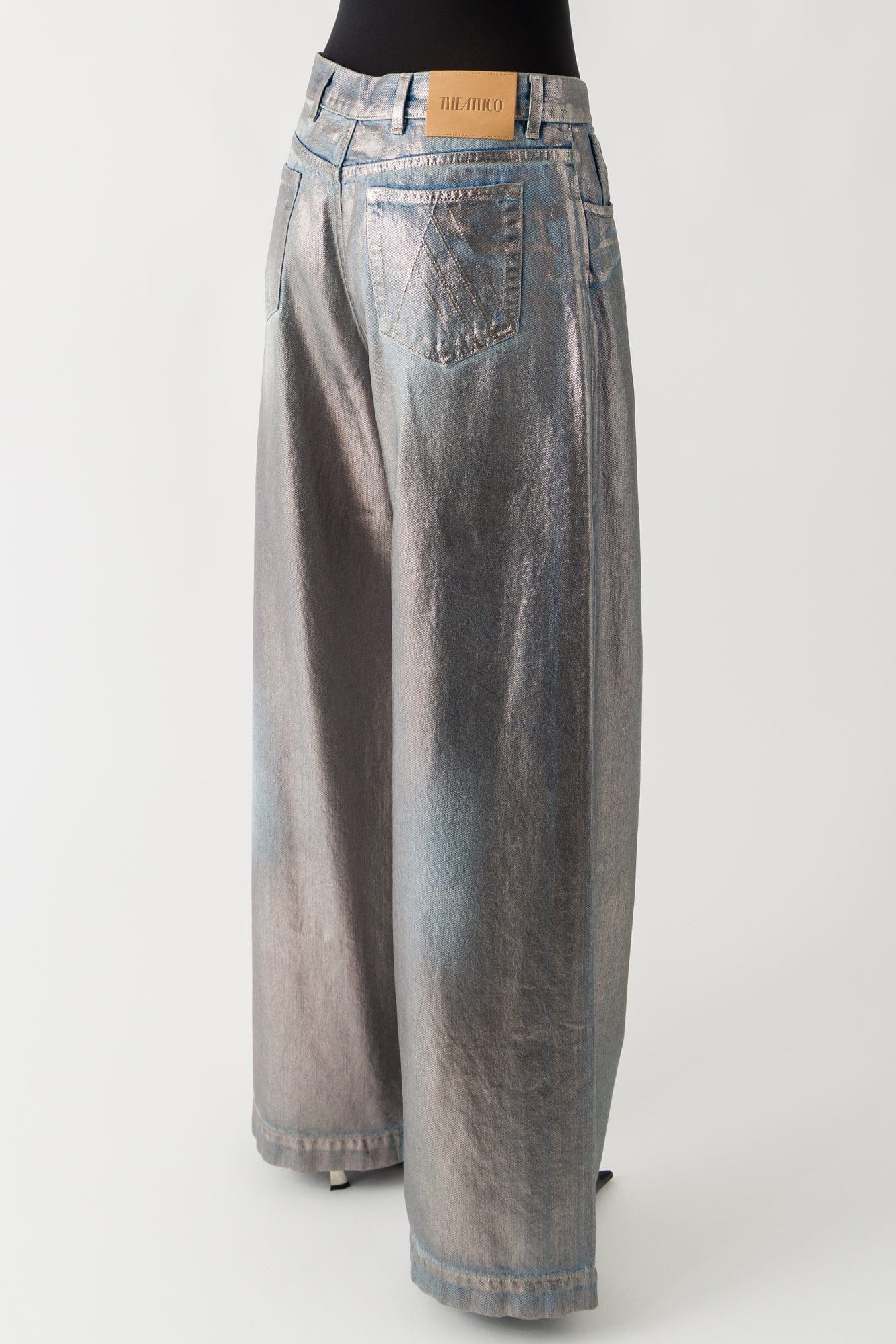 The Attico Laminated Denim Jean In Silver
