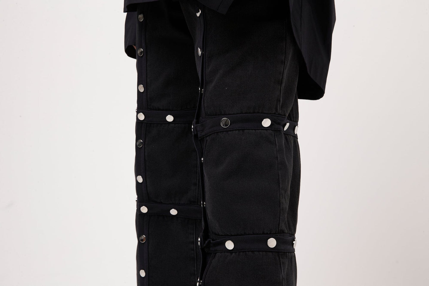 The Attico Long Button Off Denim Pants in Black detail