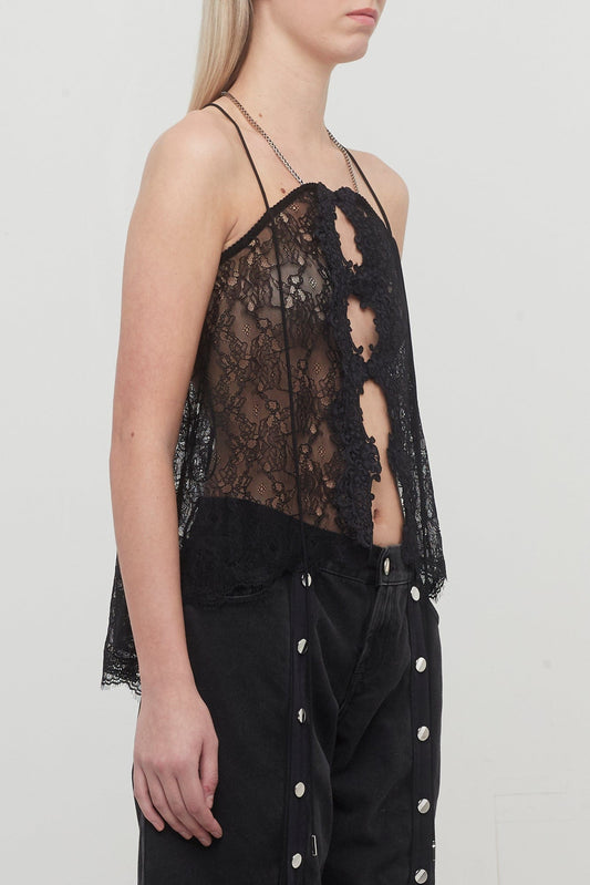 The Attico Halter Lace Top in Black side