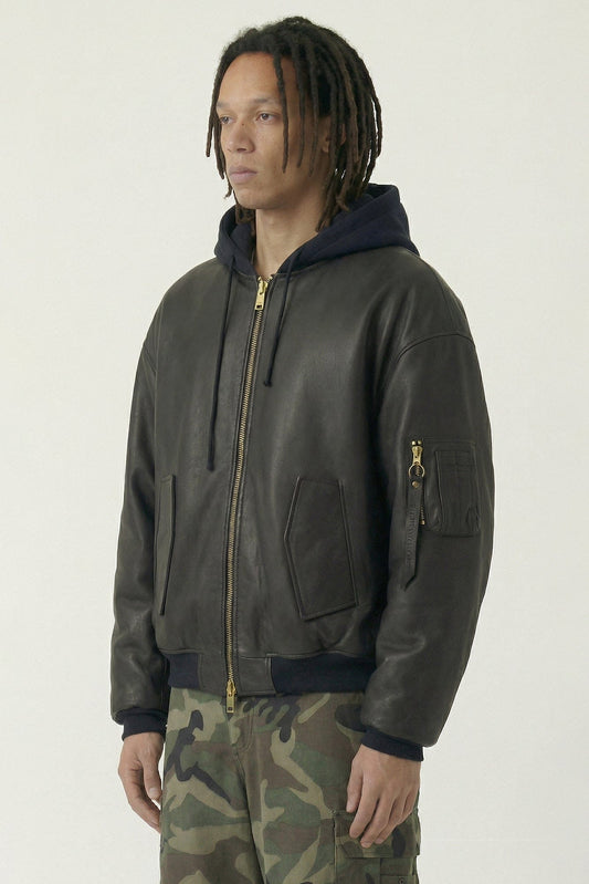 Vetements Leather Bomber with Attached Hood side