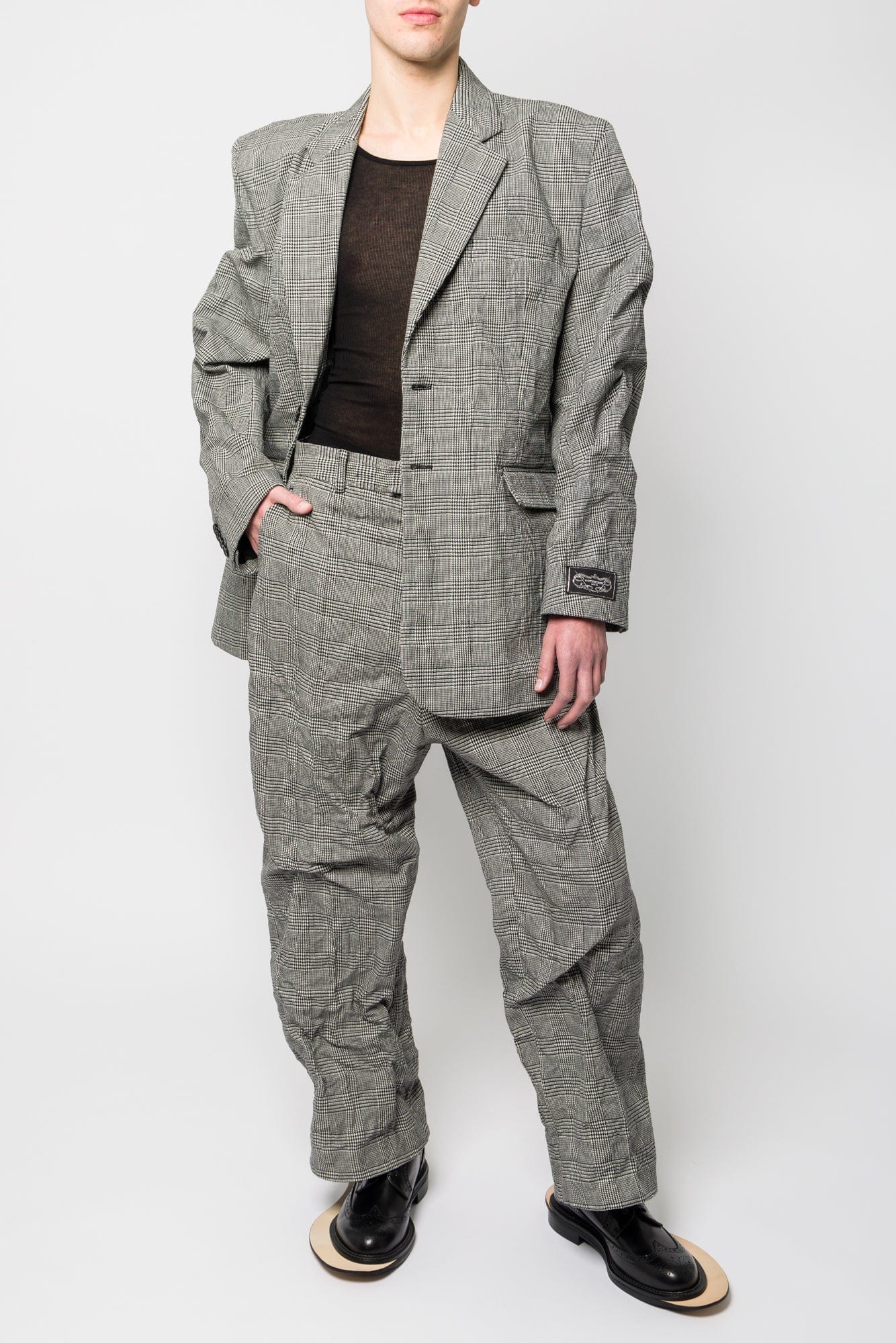 Vetements Metalized Wrinkled Tailored Pants full look