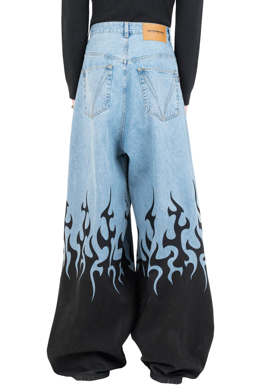 Vetements Flame Print Baggy Jeans in Light Blue back
