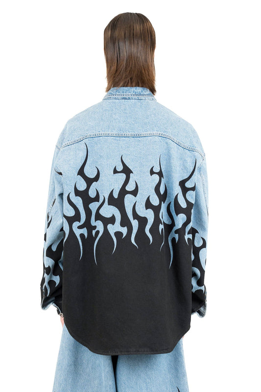 Vetements Flame Print Denim Shirt in Light Blue back