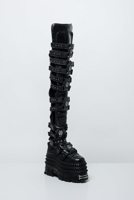 Vetements x New Rock Thigh-High Gamer Boots front angle