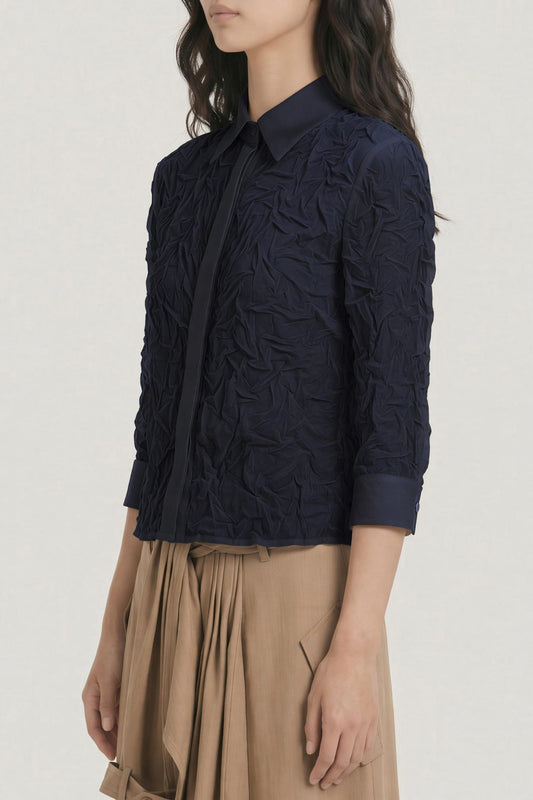 Viktor & Rolf Crinkle Couture Slim Fit Shirt in Navy SS26 side