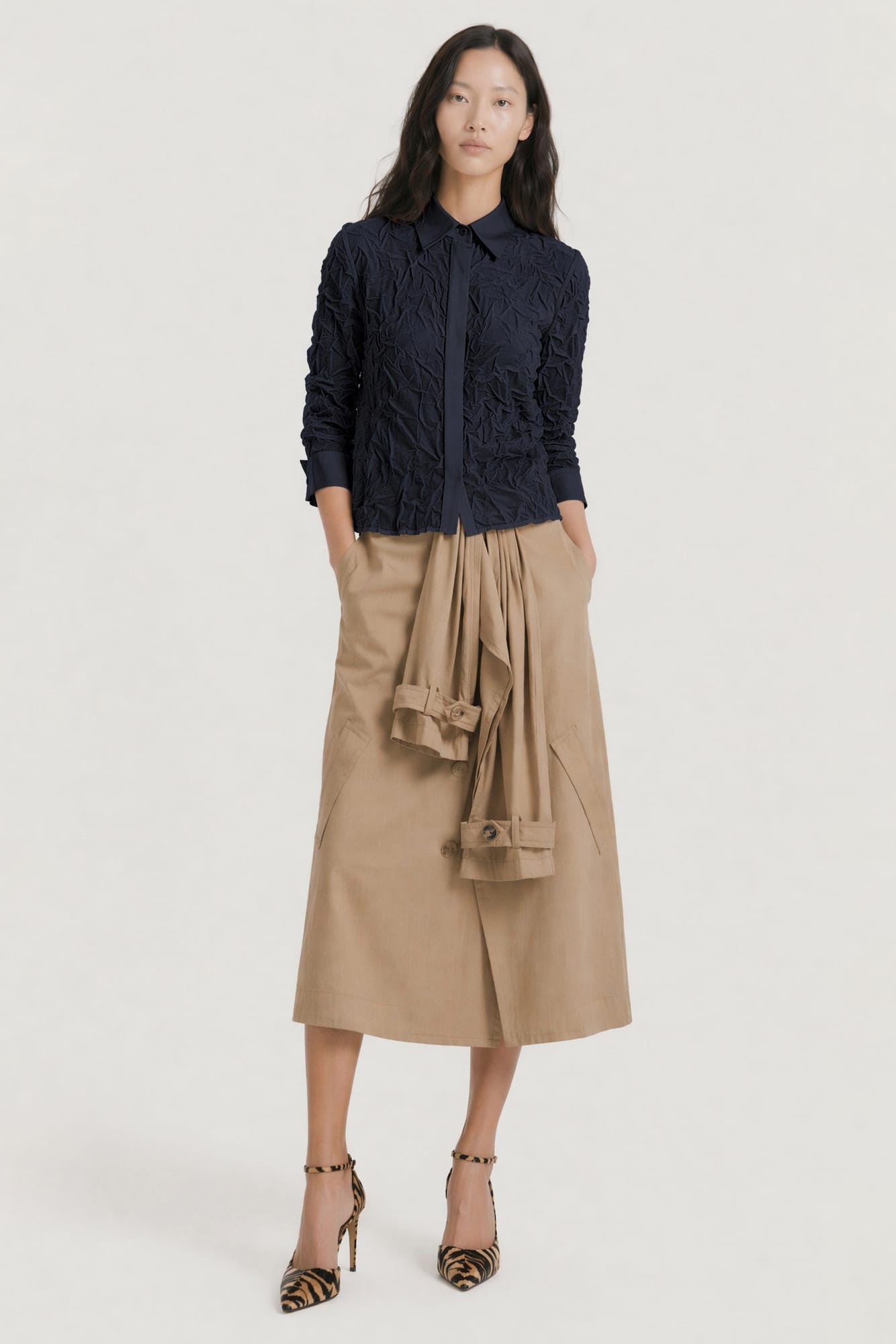Viktor & Rolf Crinkle Couture Slim Fit Shirt in Navy SS26 full look