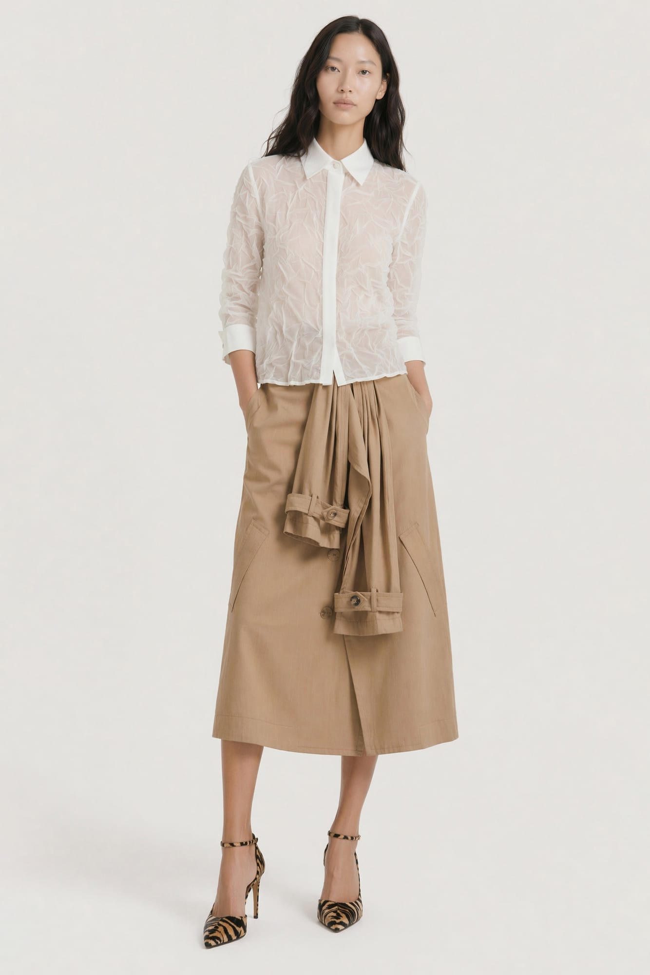 Viktor & Rolf Crinkle Couture Slim Fit Shirt in White SS26 full look