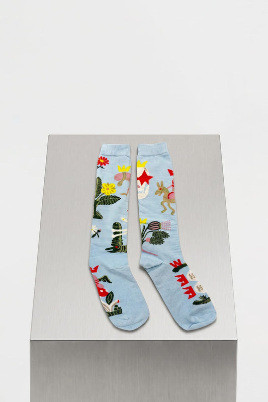 Walter van Beirendonck Crown Socks in Light Blue flat