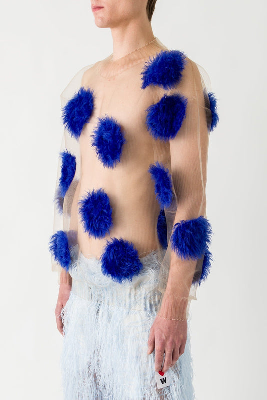 Walter Van Beirendonck Flying Dots Knit in Light Skin and Blue SS25 side