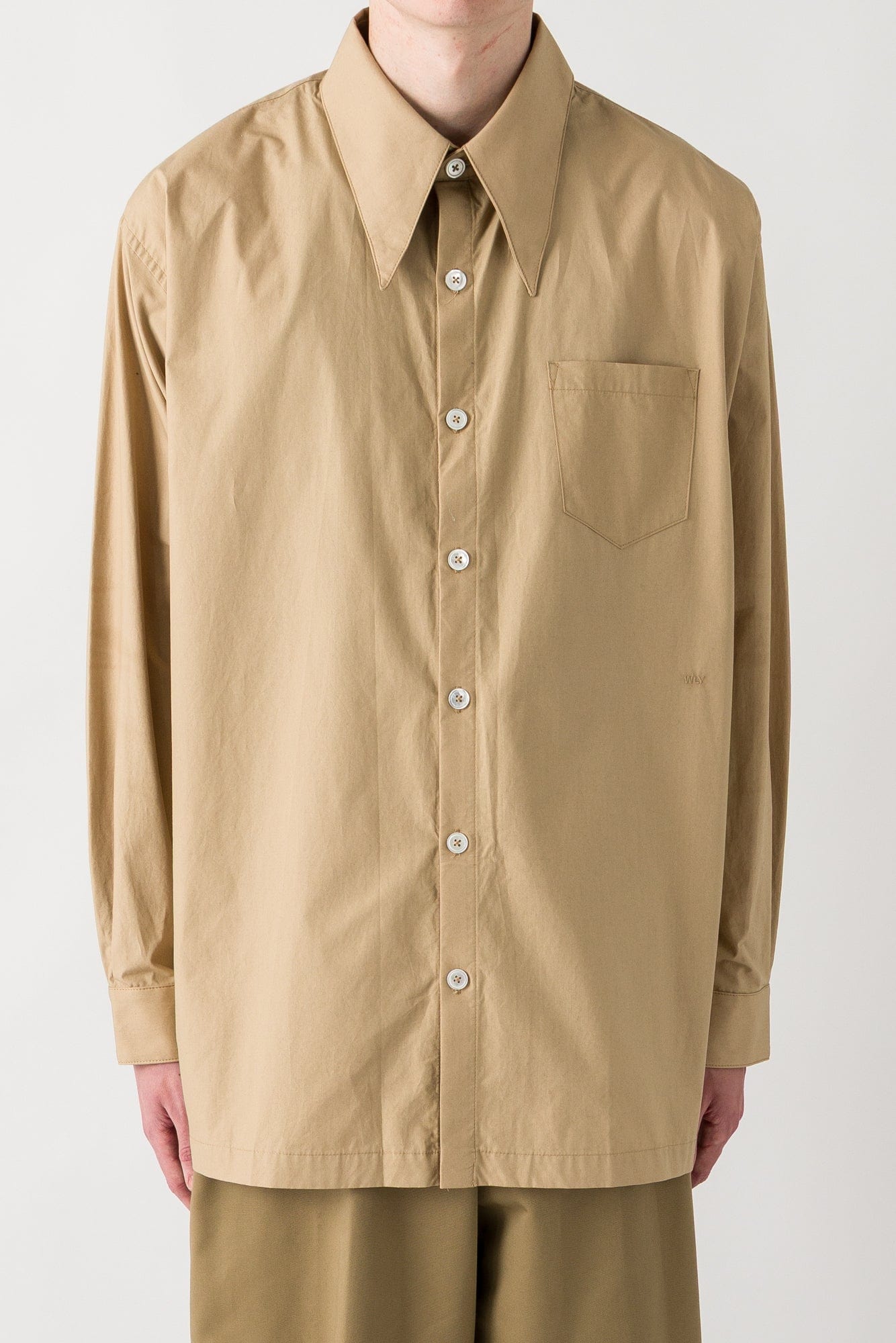 point collar dress shirts Willy Chavarria Point Collar Dress Shirt Beige / XL