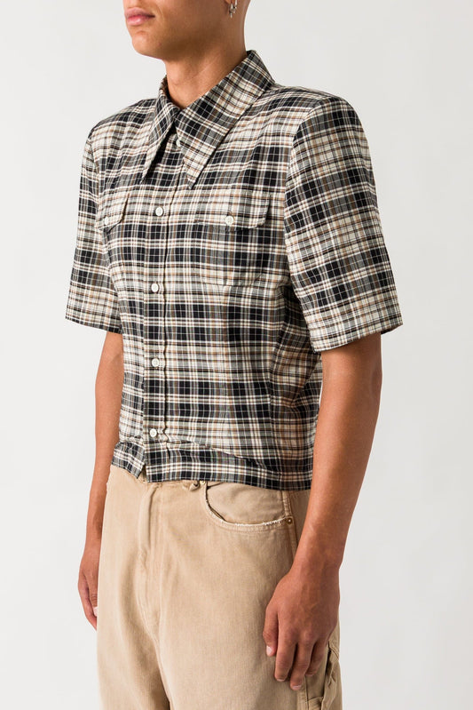 Willy Chavarria Brown Check Staple Workshirt side