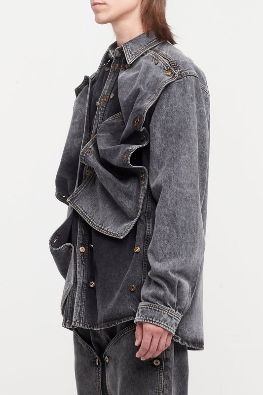 Y/Project Mens Evergreen Snap Off Denim Shirt in Vintage Black side