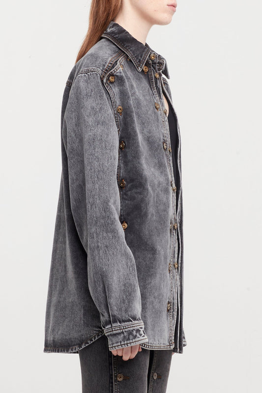 Y/Project Womens Evergreen Snap Off Denim Shirt in Vintage Black side