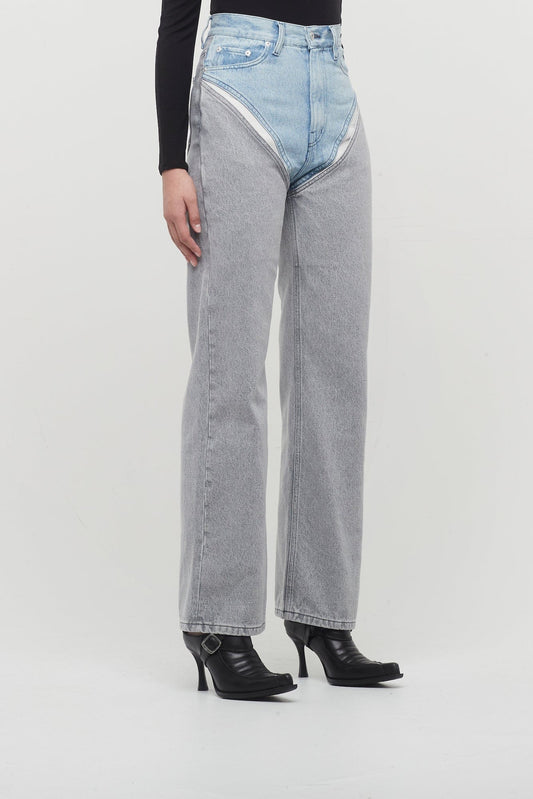 Y/Project Cut Out Jeans in Ice Blue and Grey side