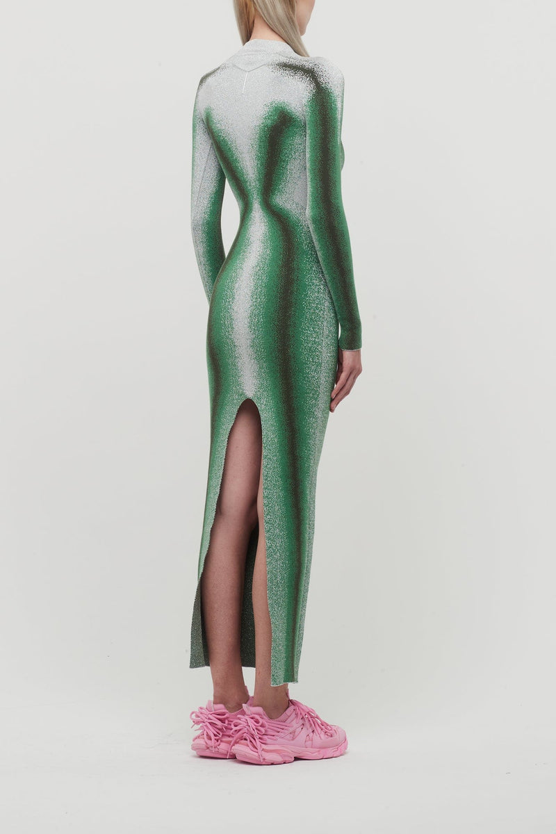 Y/Project Gradient Knit Long Sleeve Dress in Green