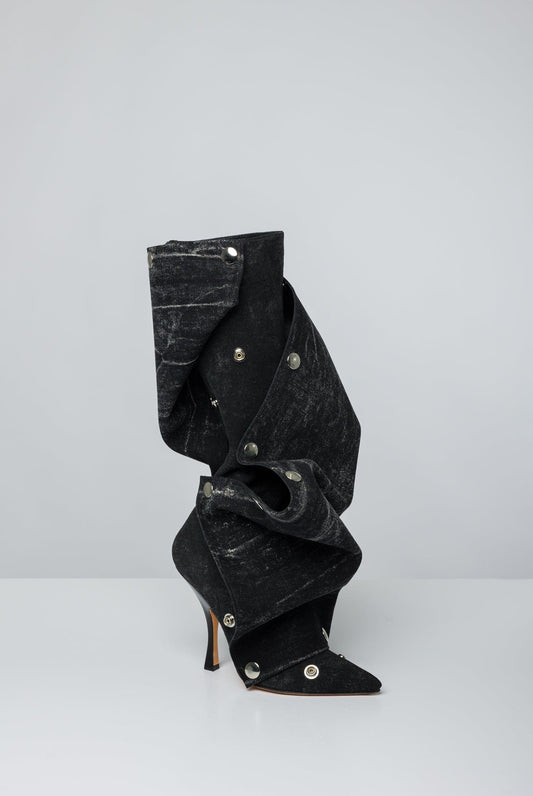 Y/Project Snap Boots in Black Vertical Whiskers front