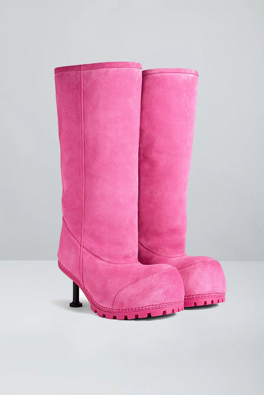 Balenciaga Alaska Fur Boot Heel in Pink side