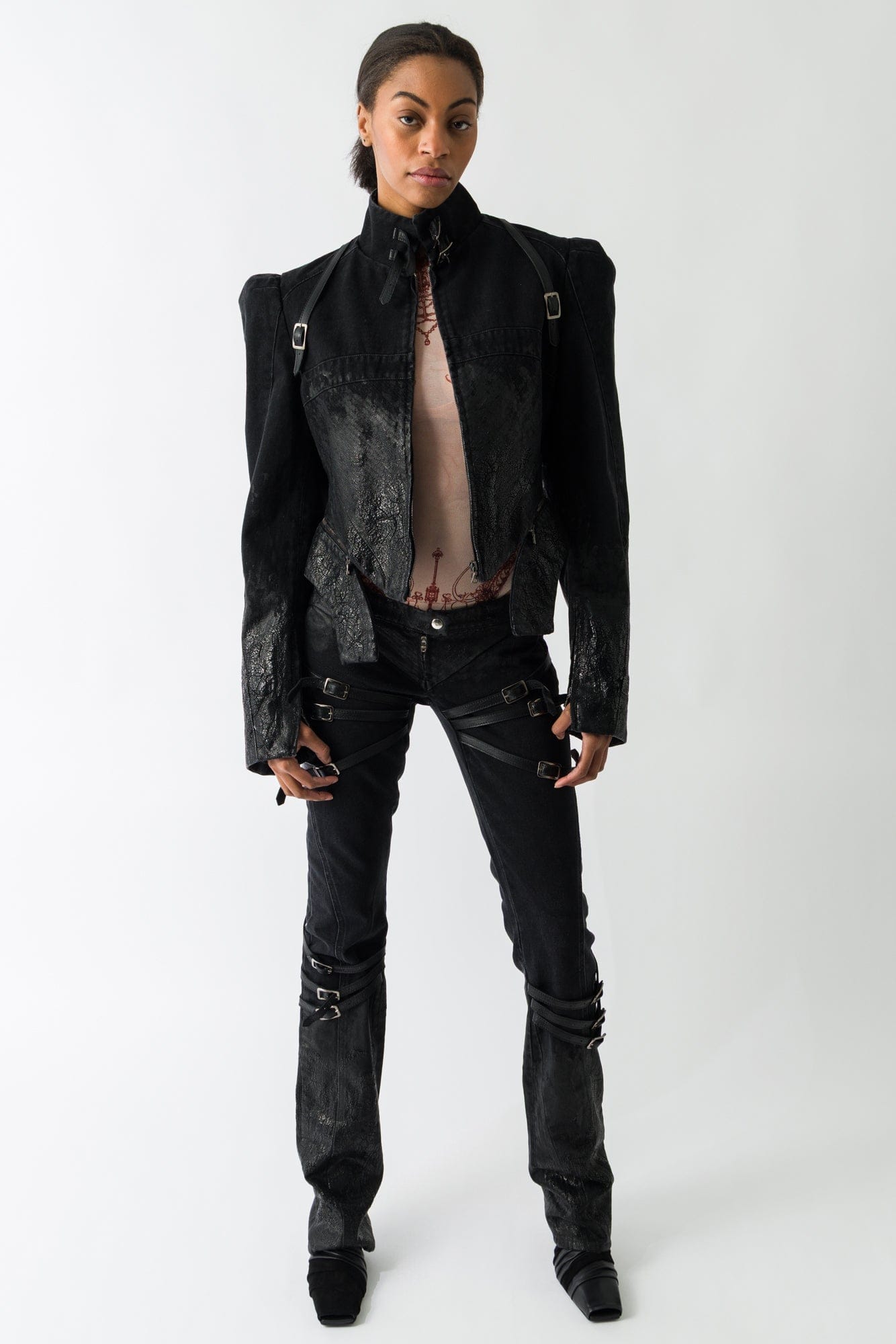 Dilara Findikoglu Mesh Tattoo Body Suit full look