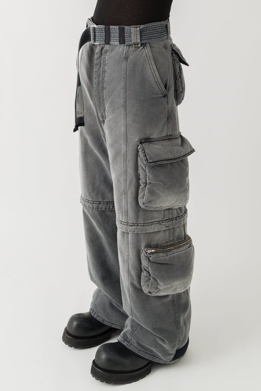 Lu'u Dan Wadded Cargo Jeans in Washed Denim side