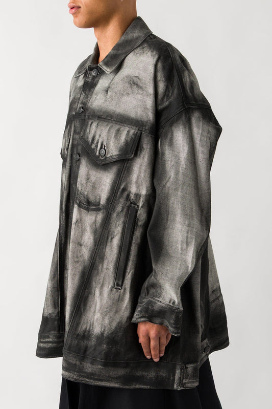 Melitta Baumeister Belted Oversized Denim Jacket in Painted Black side