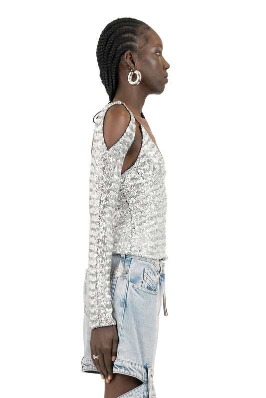 The Attico Zane Top in Silver side