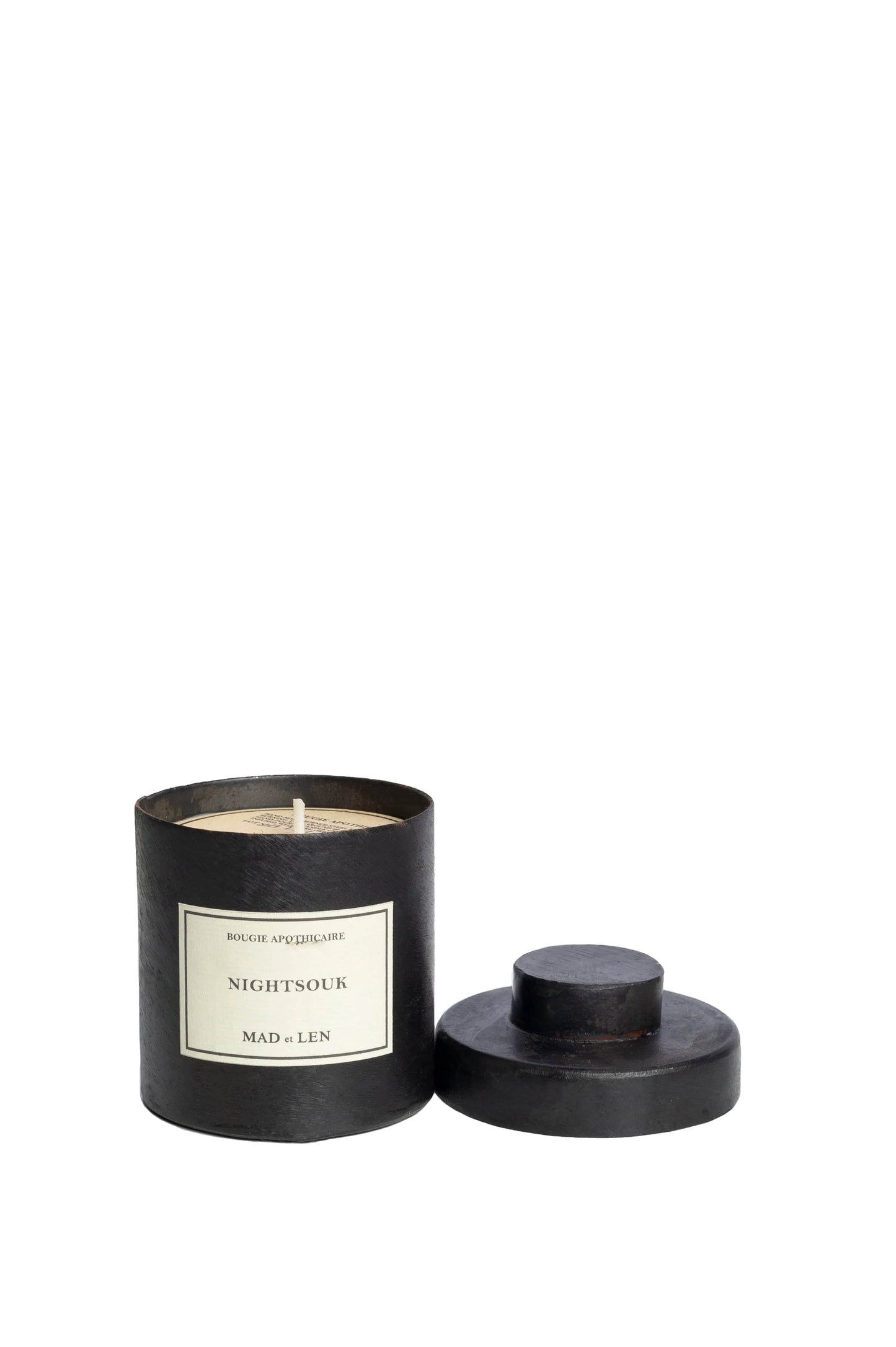 Mad Et Len Petite Night Souk Candle with White Wax with lid off