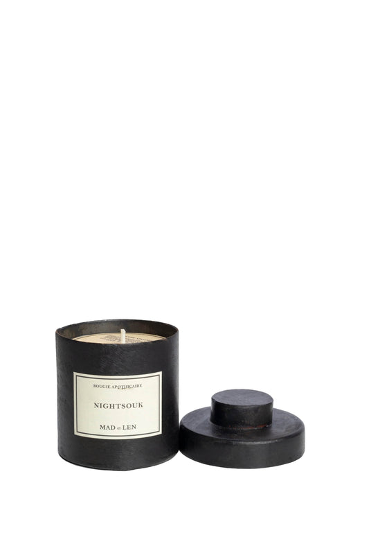 Mad Et Len Petite Night Souk Candle with White Wax with lid off