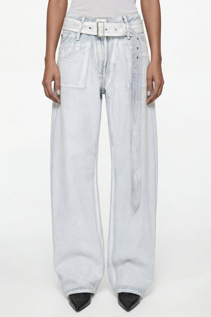 Acne Studios Belted Straight Leg Jeans in Light Wash