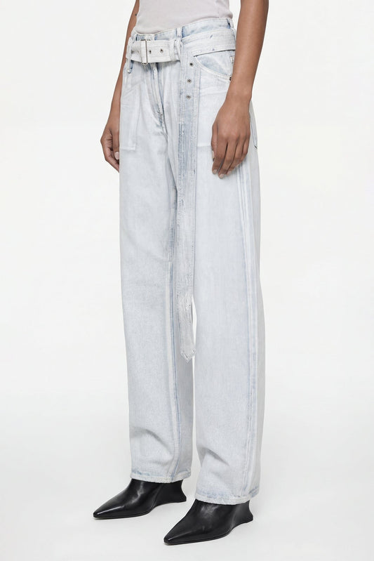 Acne Studios Belted Straight Leg Jeans in Light Wash side