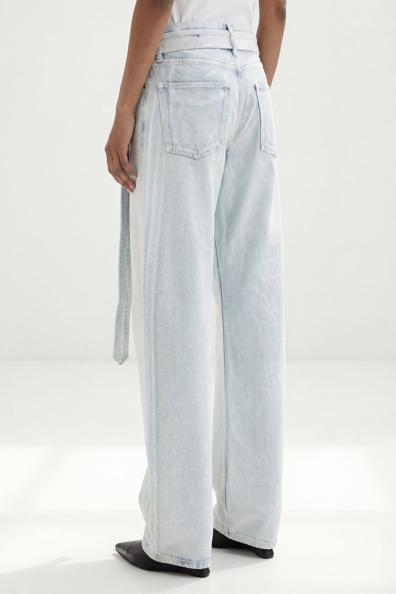 Acne Studios Belted Straight Leg Jeans in Light Wash back