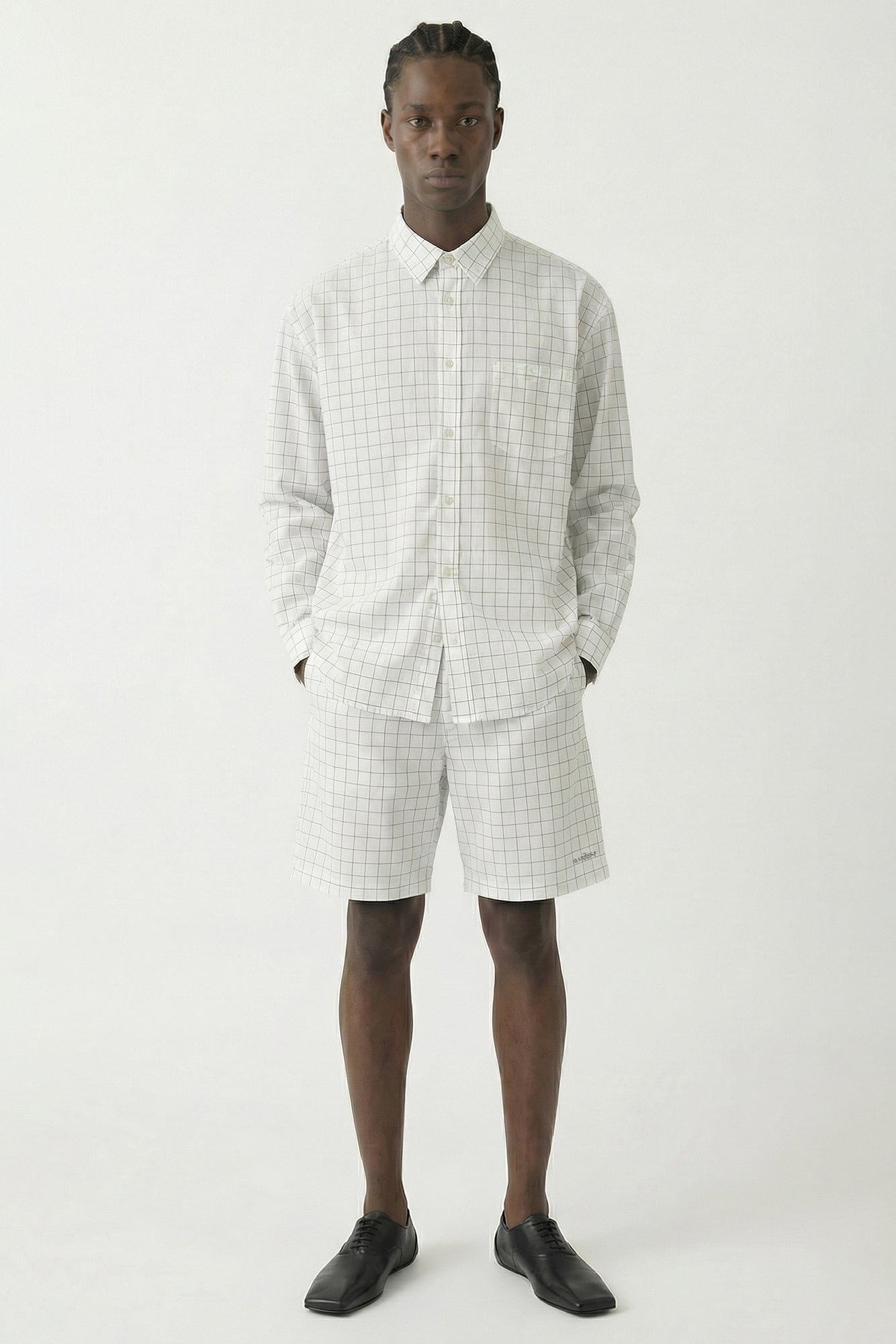 Acne Studios Checkered Button Up in White full look