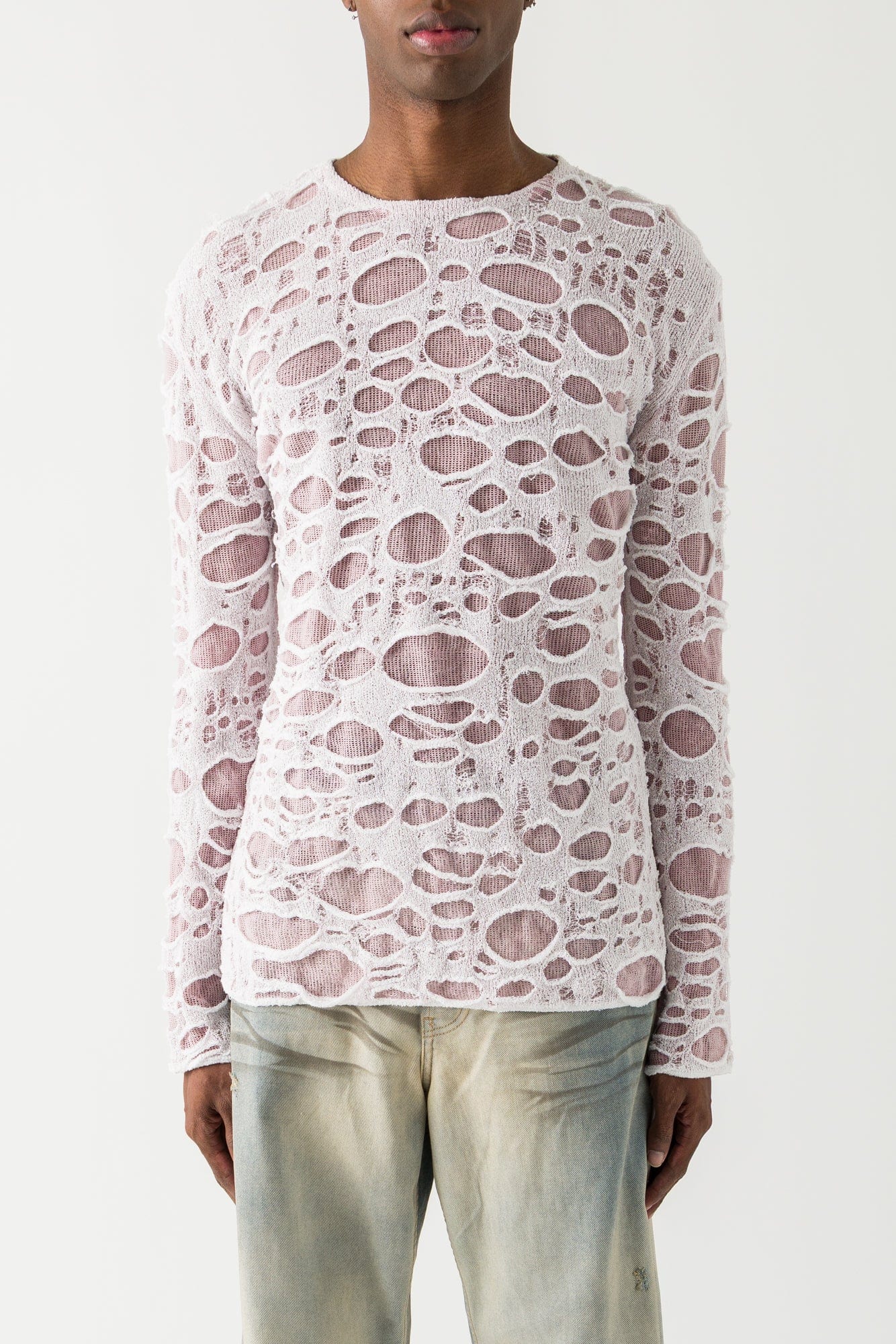 Acne Studios Distressed Knit Top in Light Pink