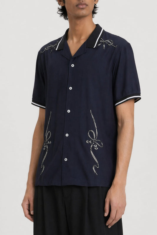 Acne Studios Graphic Button up in Navy side