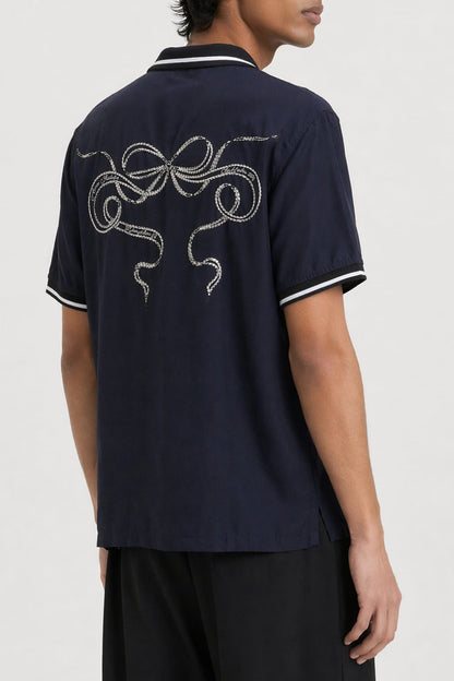 Acne Studios Graphic Button up in Navy back