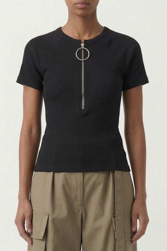 Acne Studios Half Zip T-Shirt in Black