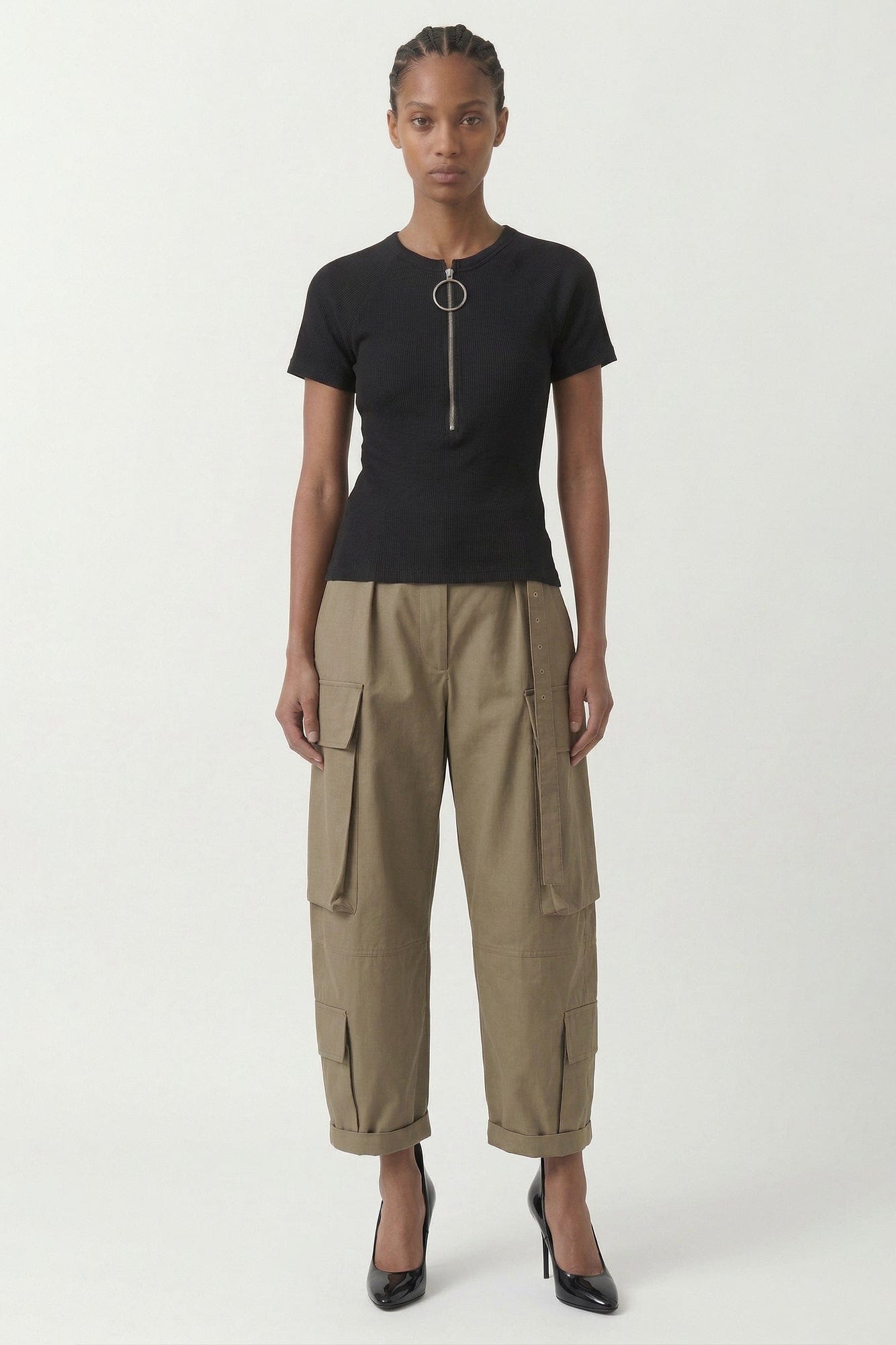 Acne Studios Half Zip T-Shirt in Black full look