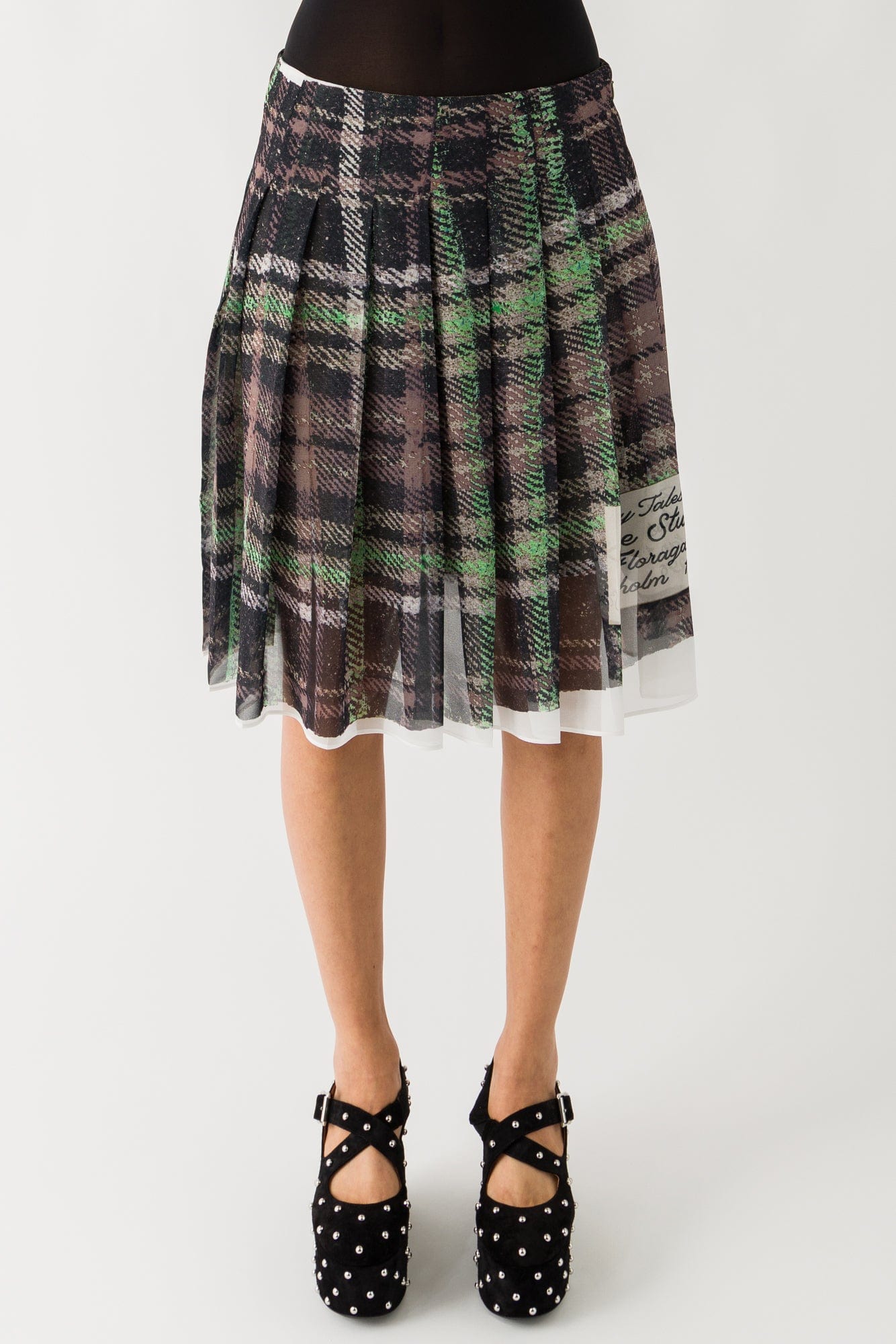 Acne Studios Plaid Skirt In Green/Grey