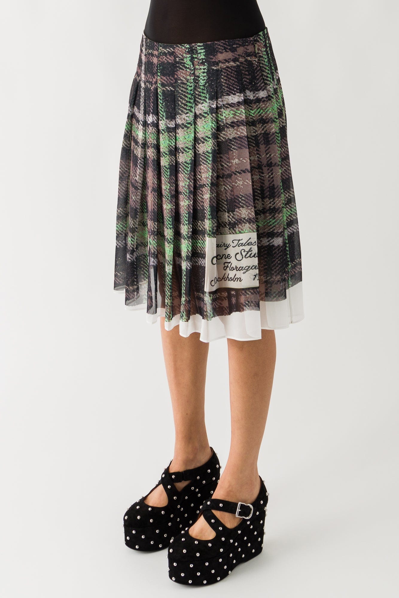 Acne Studios Plaid Skirt In Green/Grey side
