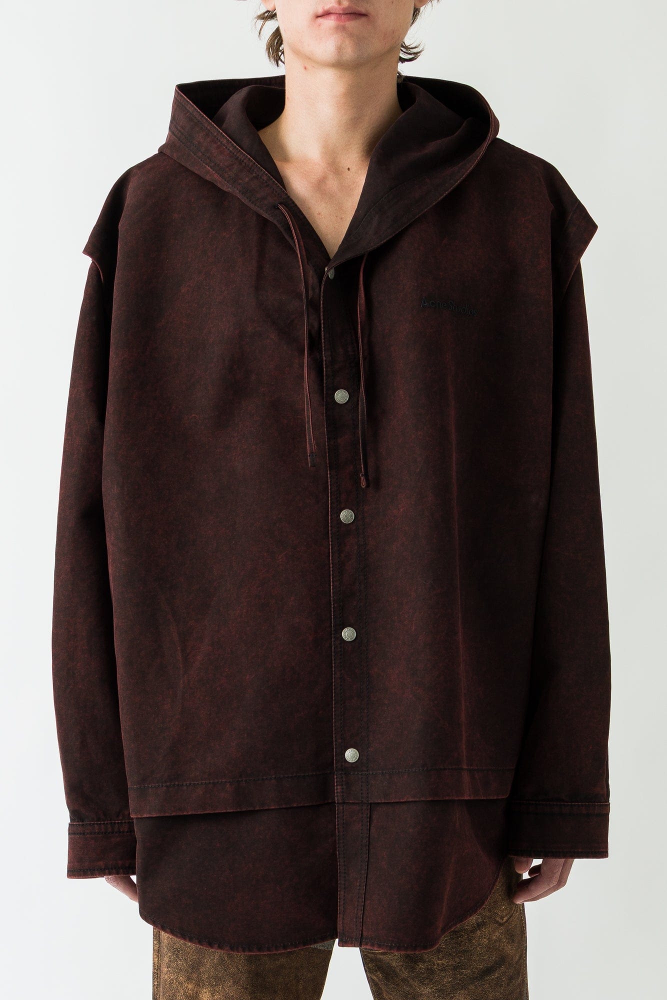 Acne Studios Buttoned Hoodie in Burgundy